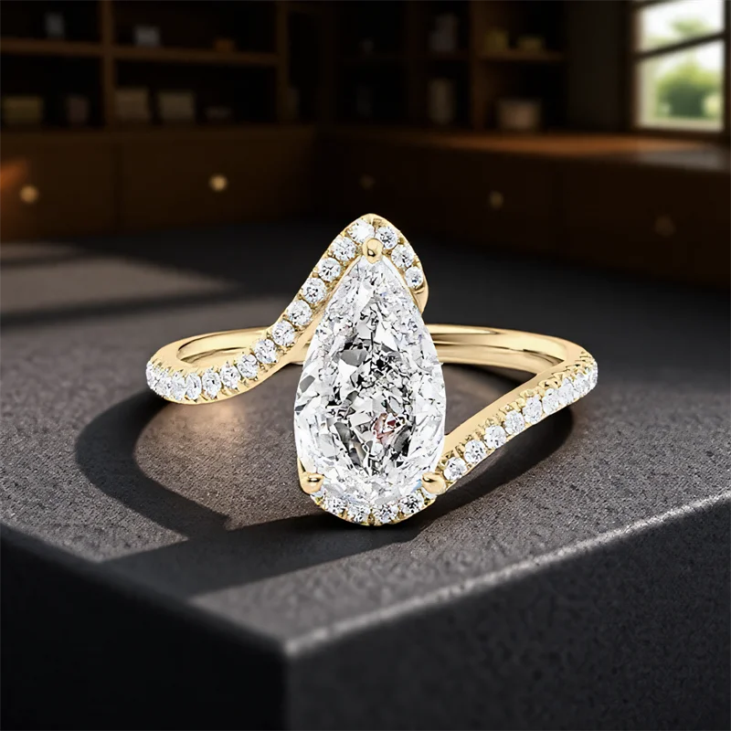 White Zircon Pear Cut Stone Rings  Rose Gold /Silver Color Engagement Promise Bands Wedding Jewelry Mother's Day Gift