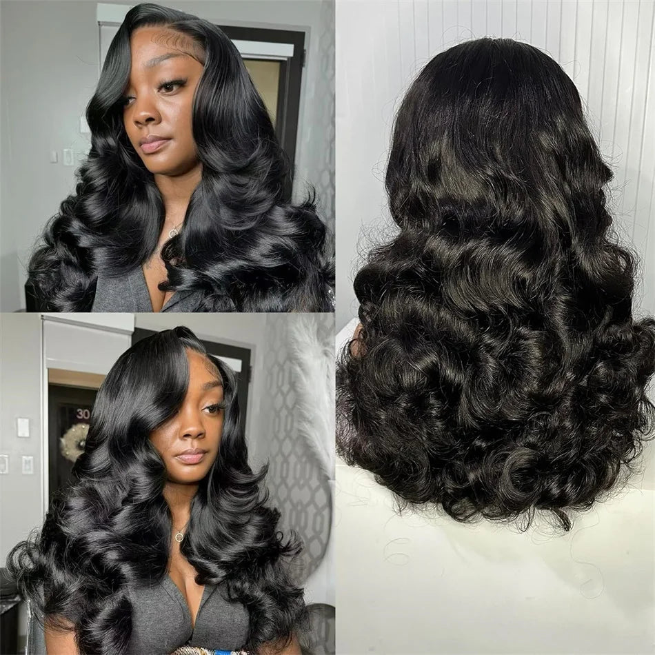 250 Density 100% Human Hair 13x4 Lace Frontal Wigs Bouncy Wave Loose Wave Bob Wig Lace
