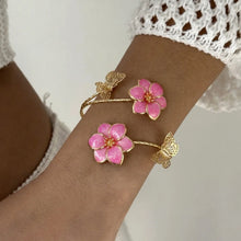 Enamel Flower Open Cuff Bracelet – Adjustable Gold-Plated Charm Bangle