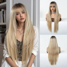 Ombre layered synthetic wig styled in loose waves for everyday glam.