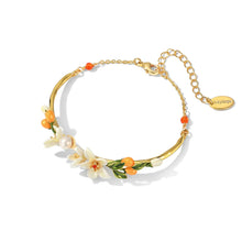 Pearl & Kumquat Enamel Flower Bangle Bracelet