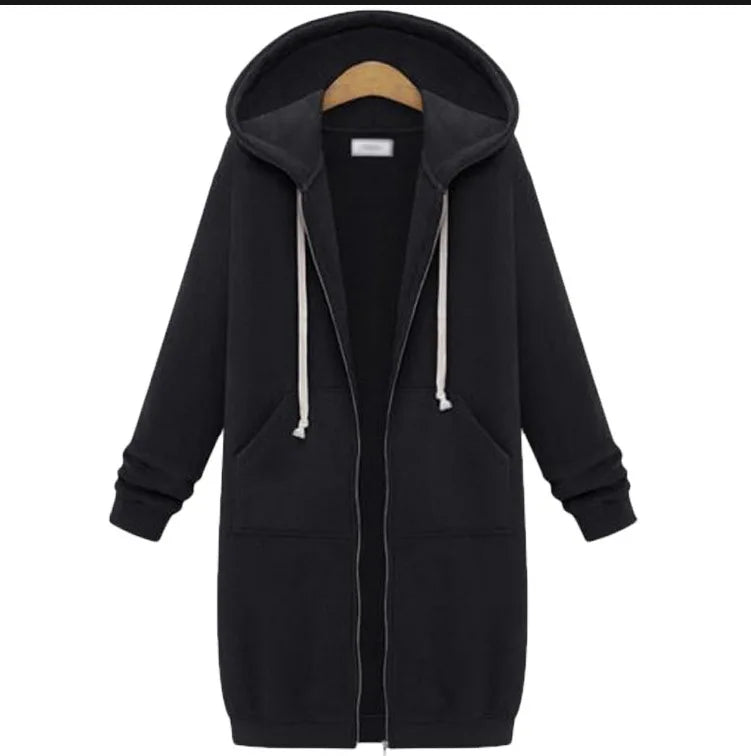 Autumn Winter Long Sleeve Mid-Length Sweatshirt Fleece Jacket