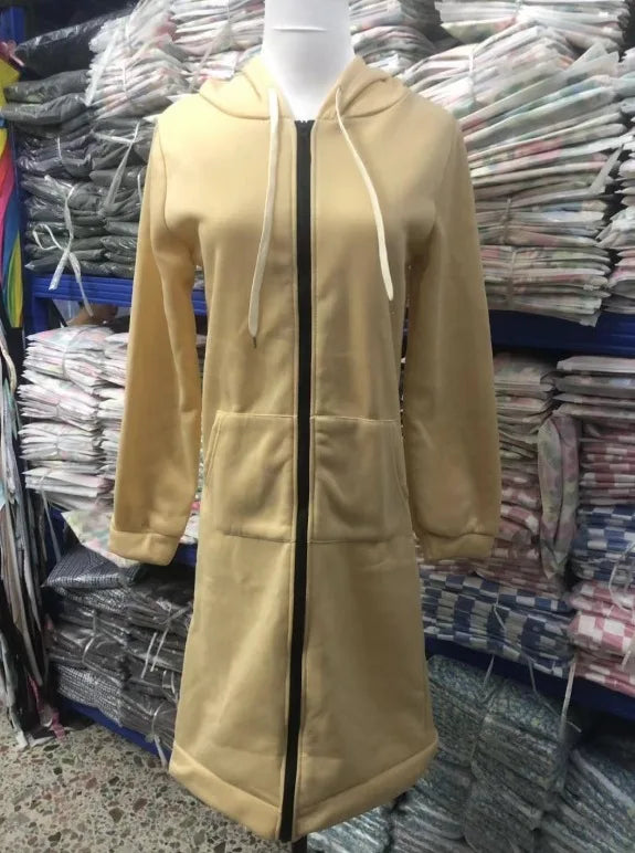 Autumn Winter Long Sleeve Mid-Length Sweatshirt Fleece Jacket