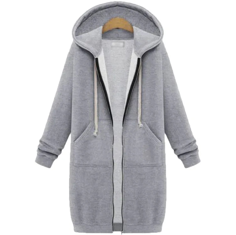 Autumn Winter Long Sleeve Mid-Length Sweatshirt Fleece Jacket
