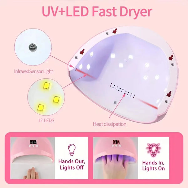 Electric nail drill kit professional UV LED lamp manicure set.