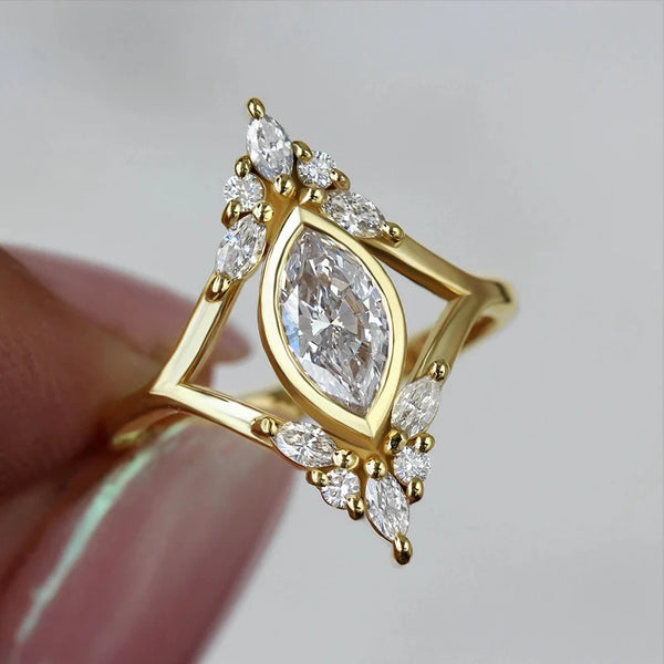 Geometric gold cubic zirconia wedding ring with gold finish