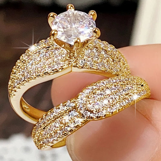Huitan Gold Color Rings Set