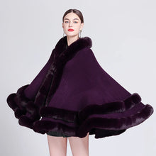 Double Layer Luxury Imitated Rex Rabbit Fur Cape Coat Hooded Shawl Winter Women Knit Poncho Overcoat Faux Fur Wraps Big