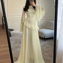 High Neck Solid Ruffles Party Pleated Dresses