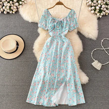 Summer Vintage Dress Blue Floral estidos