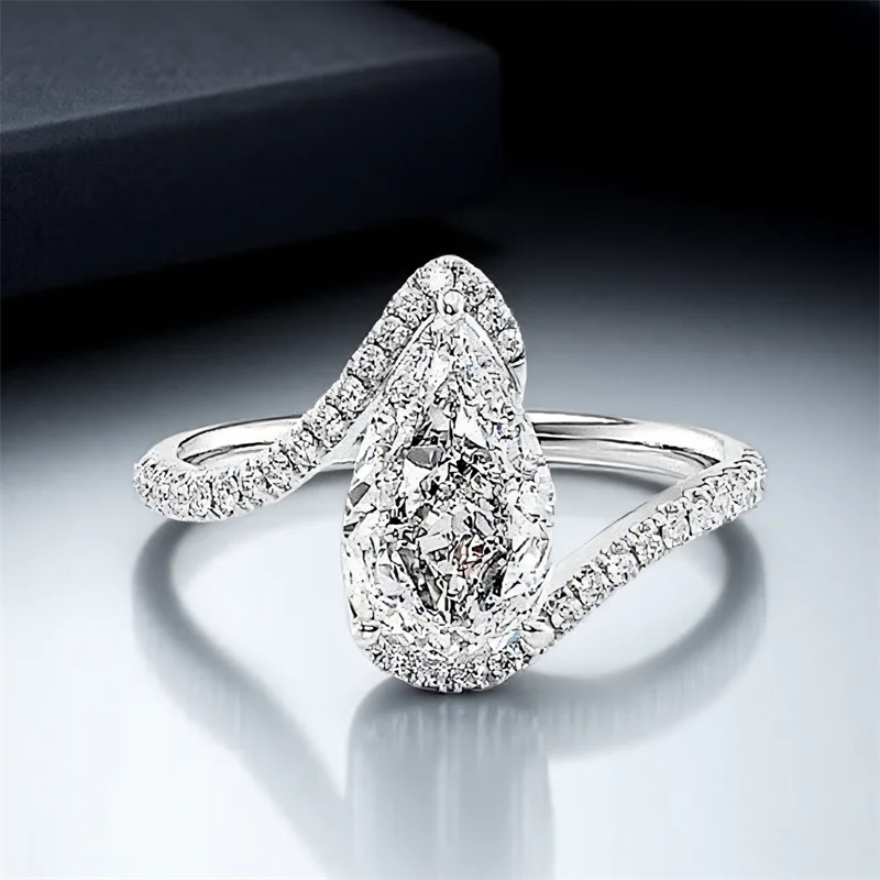 White Zircon Pear Cut Stone Rings  Rose Gold /Silver Color Engagement Promise Bands Wedding Jewelry Mother's Day Gift