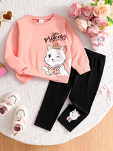 Baby girl two piece set with cat print long-sleeve top and pants