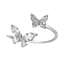 Double Butterfly Adjustable Silver Ring