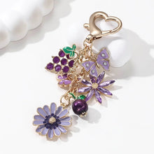 Pretty Purple Flower Grape Butterfly Enamel Keychain Plant Fruit Cute Pendants