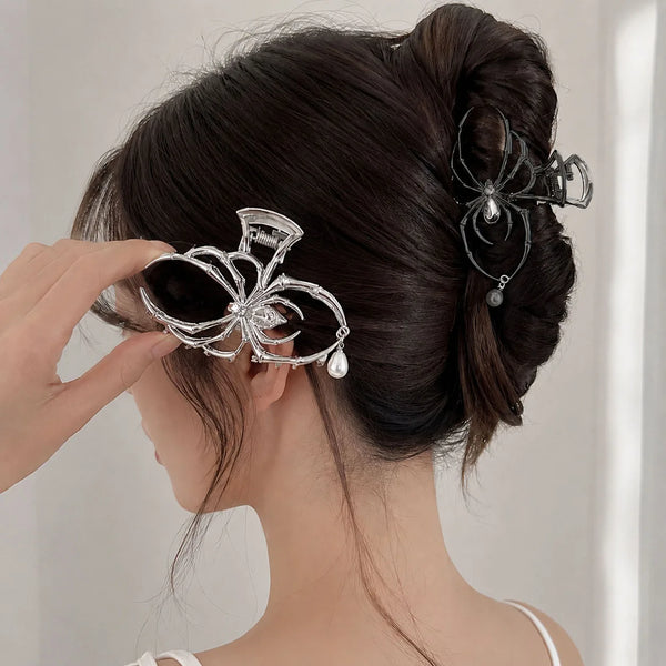 pearl rhinestone hair claw clip – spider design aluminium alloy women