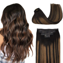 Invisible skin weft clip in remy hair extensions balayage blonde