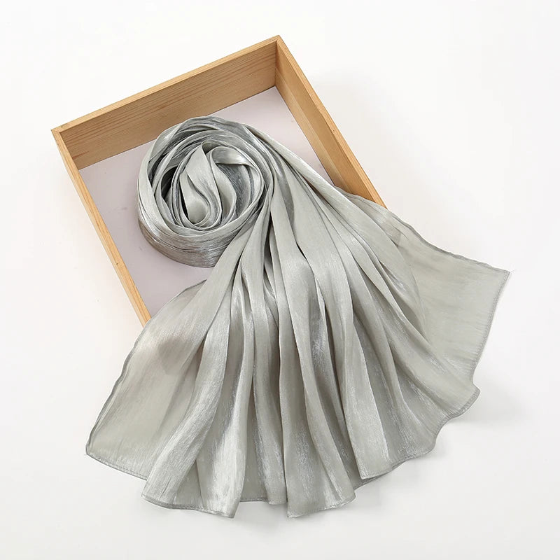 Newest Plain Shimmer Hijab Silk Wrinkle Scarf Muslim.