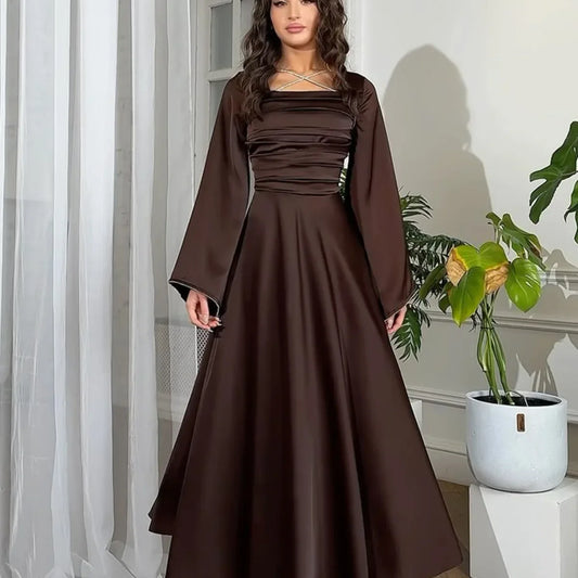 Satin Long Lace Up Slim Evening Dresses