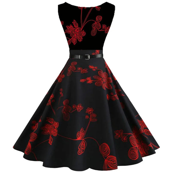 Floral Printed Sleeveless High Waist Dress
