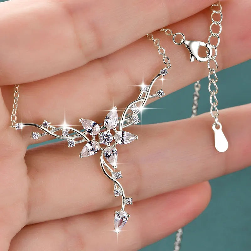 Teardrop Round Cubic Collarbone Charm Chain
