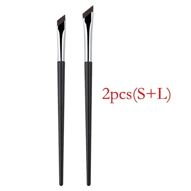 2pcs Angled Tip Eyeliner Brush Ultra Thin Fine Eyebrow Brush Flat Curved Eyeliner Brushes Thin Angled Eyeliner Makeup Tools