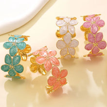  Enamel flower cuff bracelet multicolor vintage floral design.