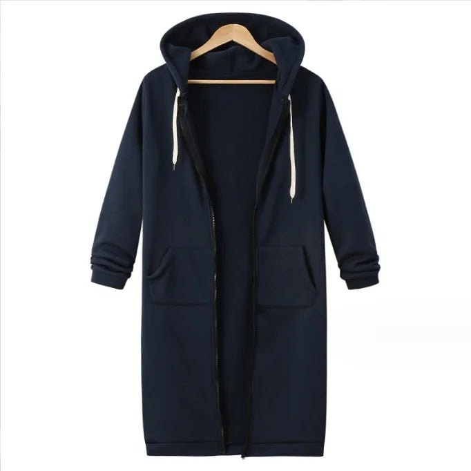 Autumn Winter Long Sleeve Mid-Length Sweatshirt Fleece Jacket