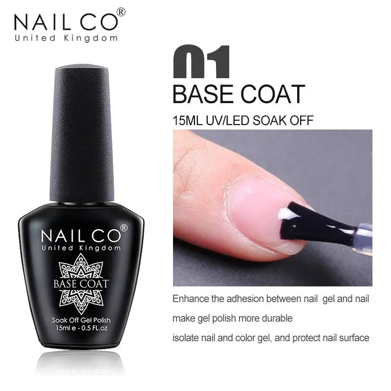 NAILCO 15ml HEMA-free TPO-free Topcoat Basecoat Artistic Design Gel Nail Polish Top Base Coat UV LED Soak Off Gel Nail Polish