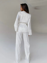 Women's satin pajama set with robe and trousers