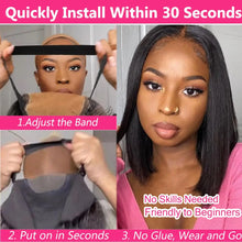 Glueless bob wig human hair adjustable band for secure fit.