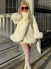 ZADORIN Elegant White Woolen Cape Faux Fur Coat Woman Fur Trim Loose Plush Fur Jacket Woman 2025 Winter Fur Faux Coat Outerwears