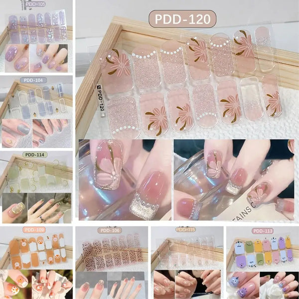 Gel nail stickers 14 strips semi cured floral full cover nail art