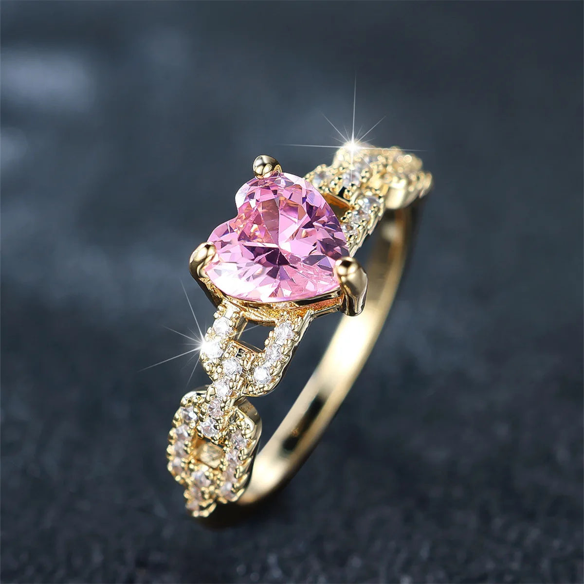 Pink Diamond Heart Ring Heart-Shaped