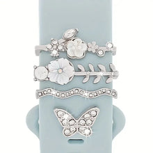 watch strap charms – 4pcs butterfly flower rhinestone front view