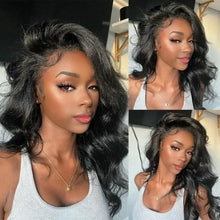 Body wave lace front wig side profile with lace frontal construction detail.