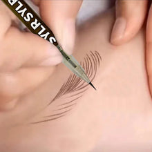 Liquid eyebrow pencil showing ultra-fine 0.008mm tip close-up.