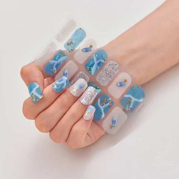 gel nail stickers – 14pcs glittering gel polish strips nail art sheet