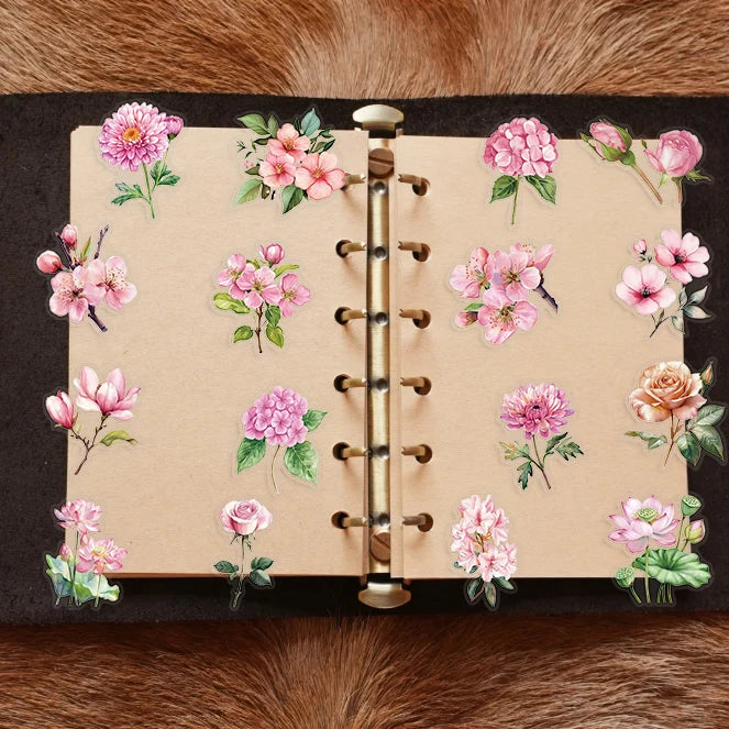 50pcs Pink Floral Stickers Flower