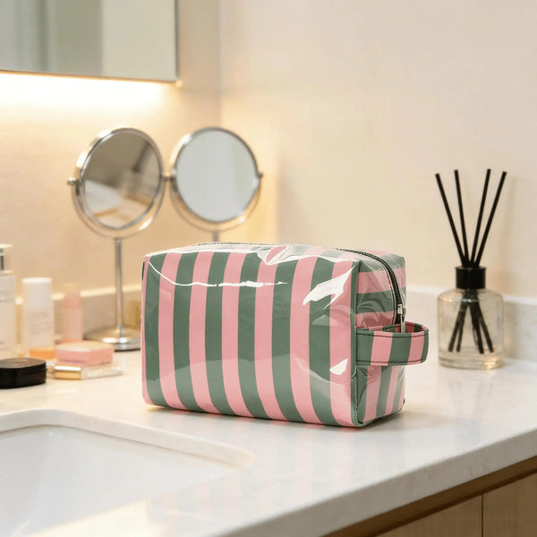 Striped Toiletry Bag Travel Cosmetic Storage