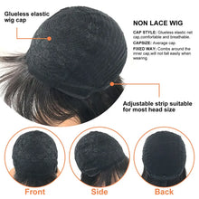 Human hair wig with bangs pixie cut curly wave style.