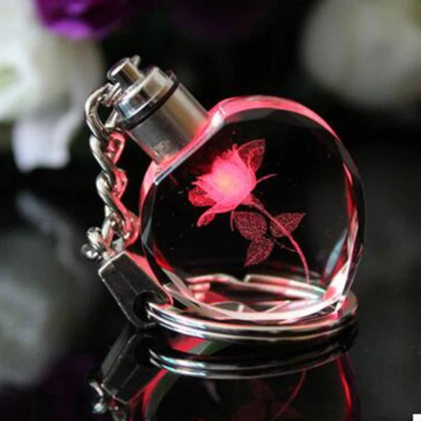 rose flower keychain – crystal rhinestone LED light love pendant