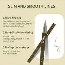 Liquid eyebrow pencil in use creating natural hair-stroke brow effect.