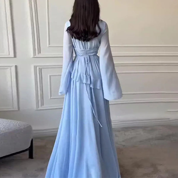 High Neck Solid Ruffles Party Pleated Dresses
