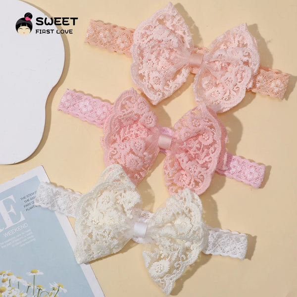 baby girl hair band – soft elastic lace bow headband for newborns