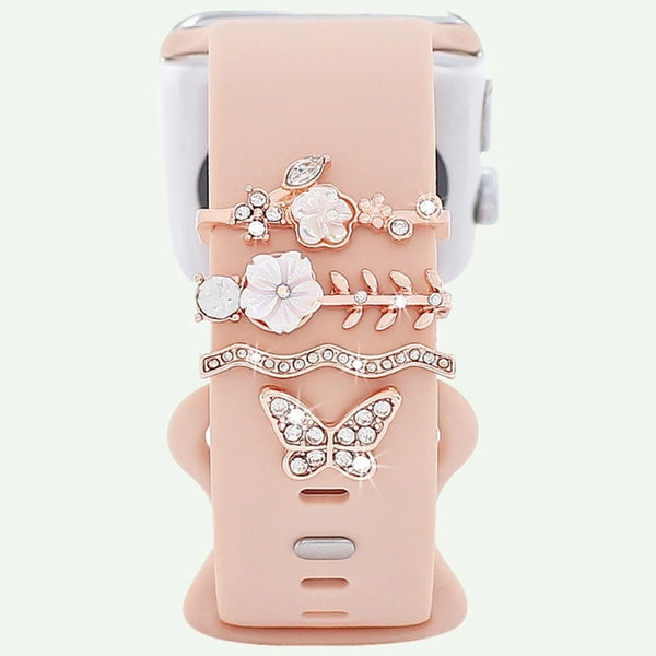 watch strap charms – 4pcs butterfly flower rhinestone watchband rings