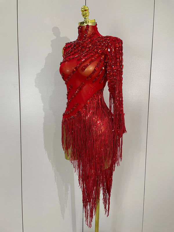 Sparkly Rhinestones Tassel Dress