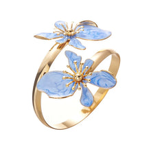 Elegant Enamel Flower Open Cuff Bracelet