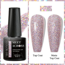 Color Gel bottle with two glittery nail samples labeled 'Top Coat' and 'Matte Top Coat'.