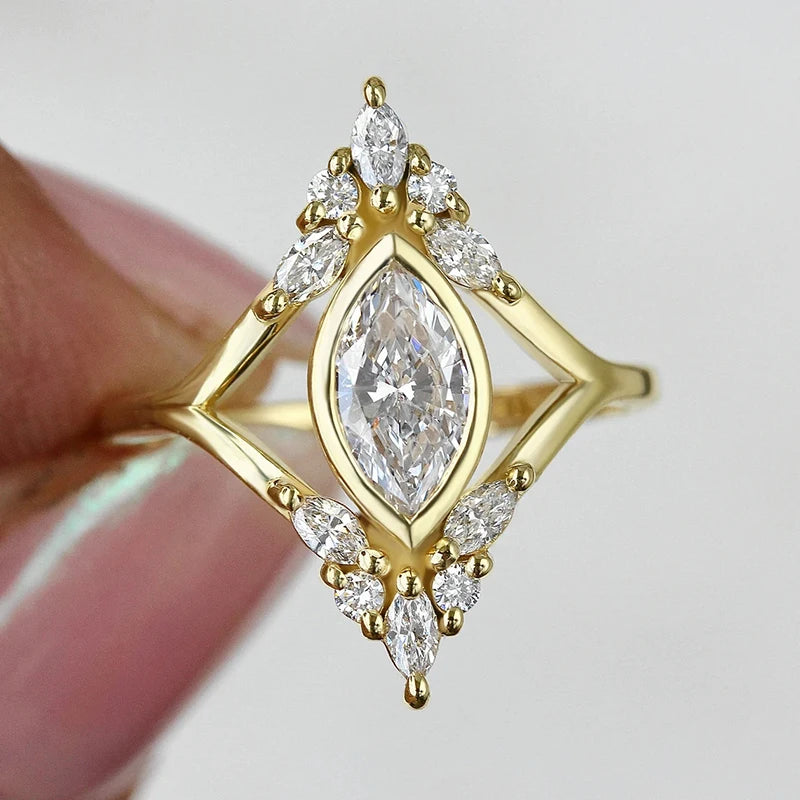 Wedding Rings Geometric Shaped Gold Color Cubic