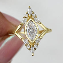 Geometric gold cubic zirconia wedding ring front view